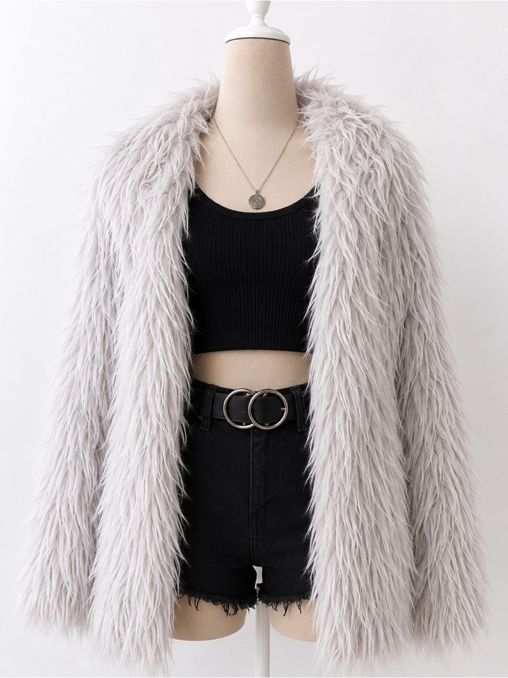 Princess Polly Light Gray Faux Fur Jacket